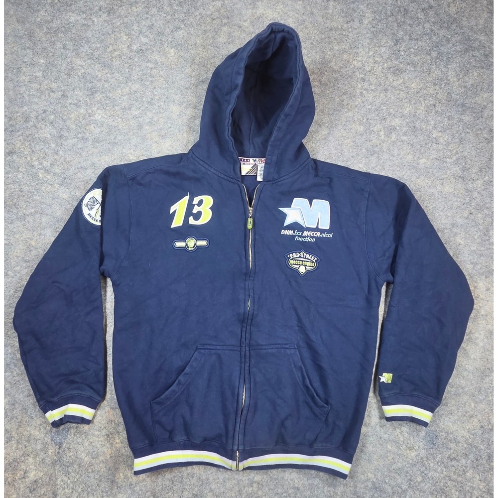 Mecca USA Vintage Navy Blue Full Zip Hoodie Racing 13 Streetwear XL 18/20 Y2K